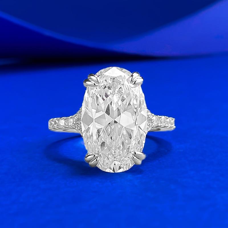 Xiancan Jewelry S925 Silver Oval White Diamond Ring - Pigeon Egg Design, European & American Style. Size 8