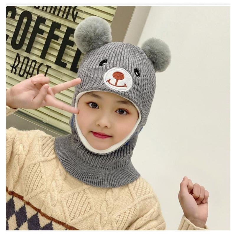 Children's Hats, Masks, Scarves, Integrated Boys and Girls Cotton Hats, Winter Piled Thickened Warm Wool Hats, Knitted Hats