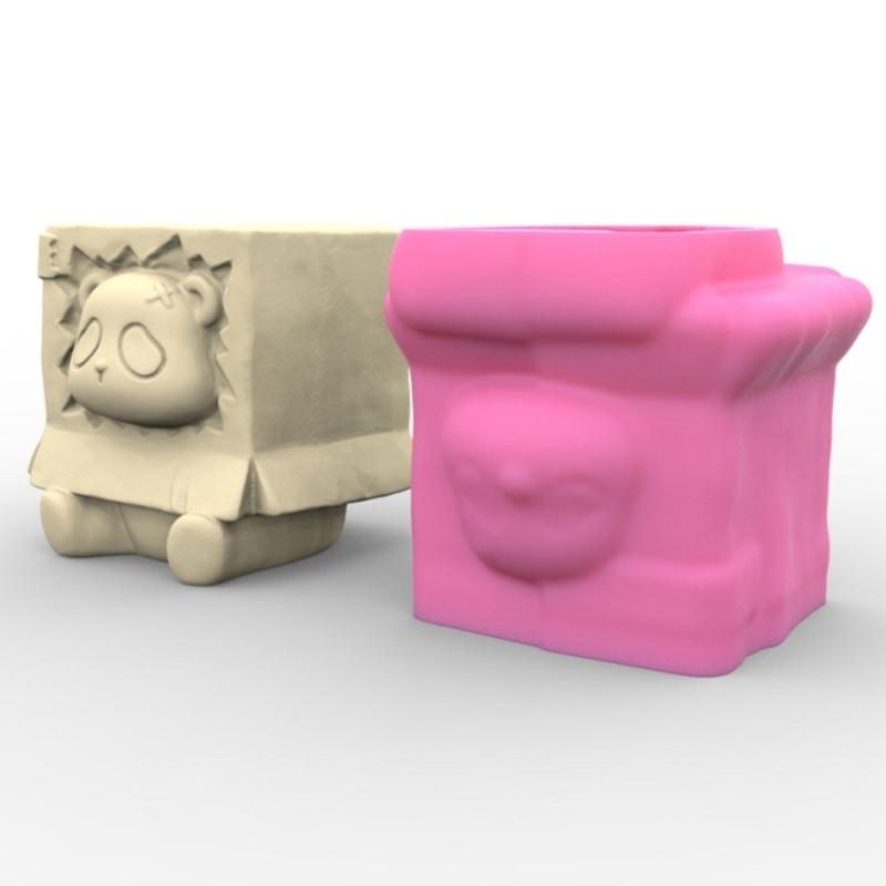 Sitting Panda Shaped Planter Vase Moulds Cements Mould Silicone Material for Hand-Making Succulent Plant Flowerpot Vase