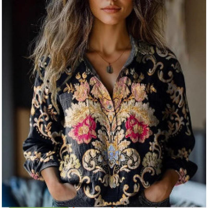 2026 Women's Retro Print Nine-Sleeve Casual Cardigan - European Spring/Summer Collection
