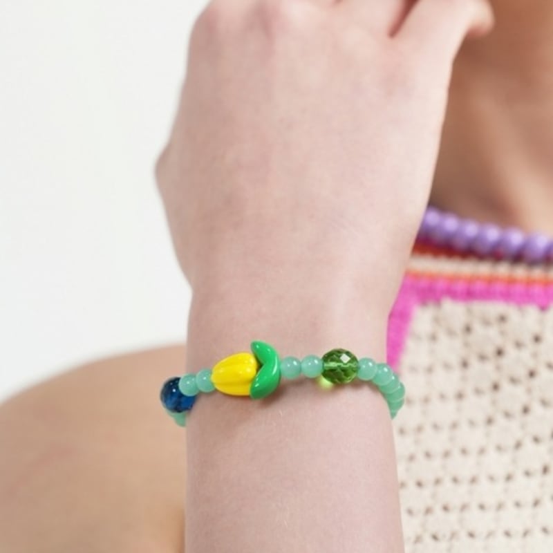 BONBEAU Jace Tulip Color Glass Ball Bracelet Tulip Charm Czech Glass Ball Bead Banding Bracelet