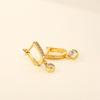 Partial Paved U Shape Huggie Hoop with Single Drop Round Stone Dangle Earrings Women Ear Jewelry