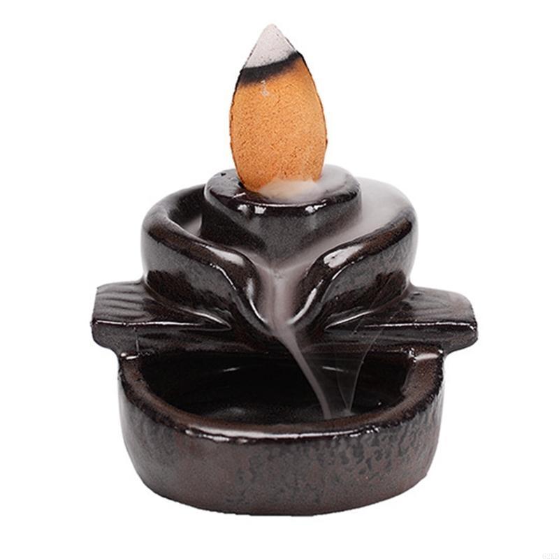 62KD Waterfall Incense for Burner Ceramic Backflow Incense Holder Fountain Backflow Incense Cones for Home Office Decor Gifts