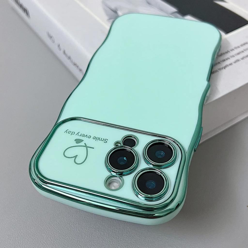 Fashionable Wave Heart Shape Electroplating TPU Soft Case for iPhone 16 15 14 13 12 11 ProMax Plus Shockproof Protective Cover