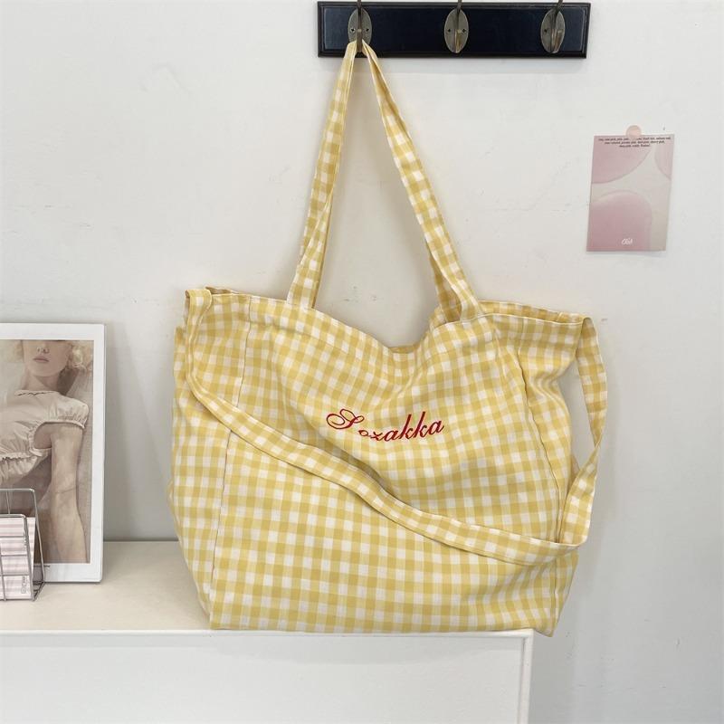 Sweet Plaid Cloth Bag New Lazy Wind Large Capacity Student Class Shoulder Crossbody Tote Bag