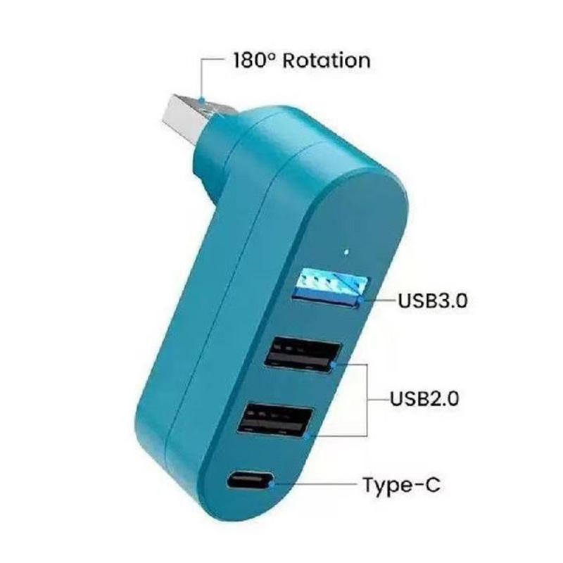 

180° Rotary USB 3.0 HUB U Disk Reader Data Transfer Cable Splitter Extend Adapter USB 2.0 Type C/USB C Converter for PC Computer синій