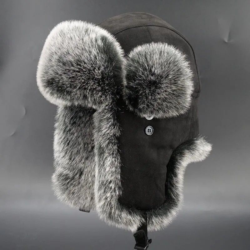 A hat for men, winter imitation fox hair, ear protection and cold hat, cycling warm and windproof ski hat