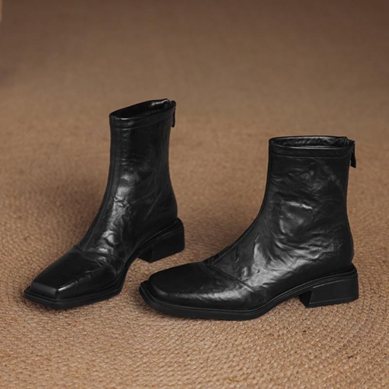 Fashion Heeled Women Square Toe Ankle Boots Designer Classical Shoes 2025 Winter New Fashion Short Boots Chunky Dress Zapatillas Mujer