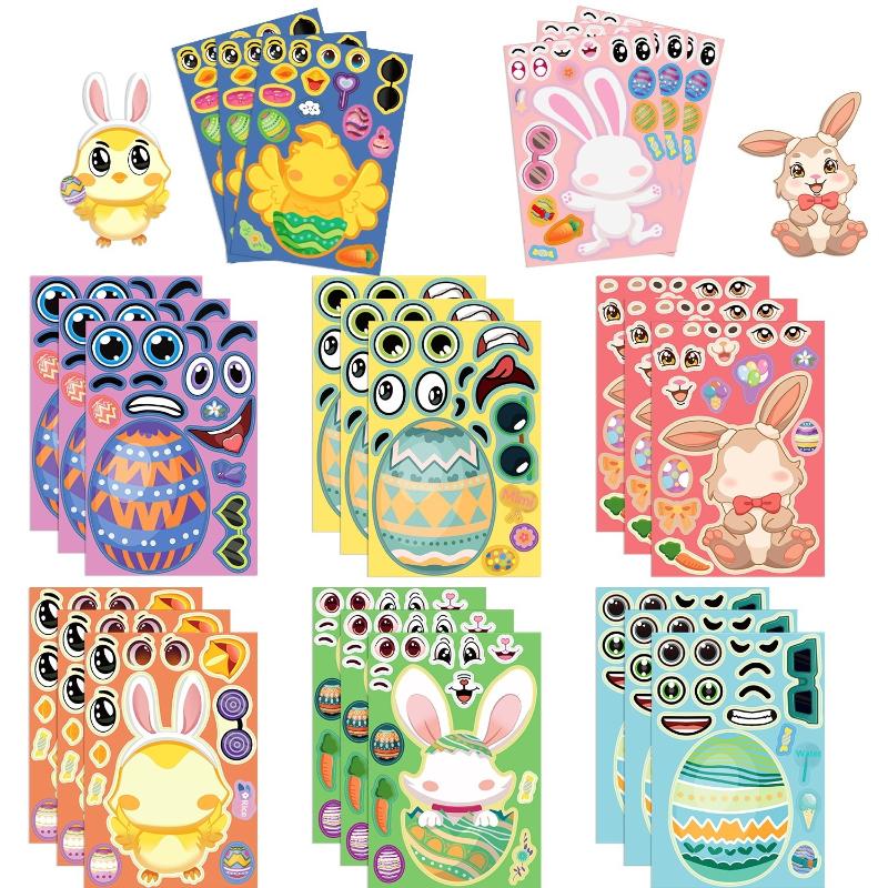 16Sheets Easter Stickersegg Decorating Bunny Stickers Easter Activities Party Favors Games Easter Crafts Gifts Bags