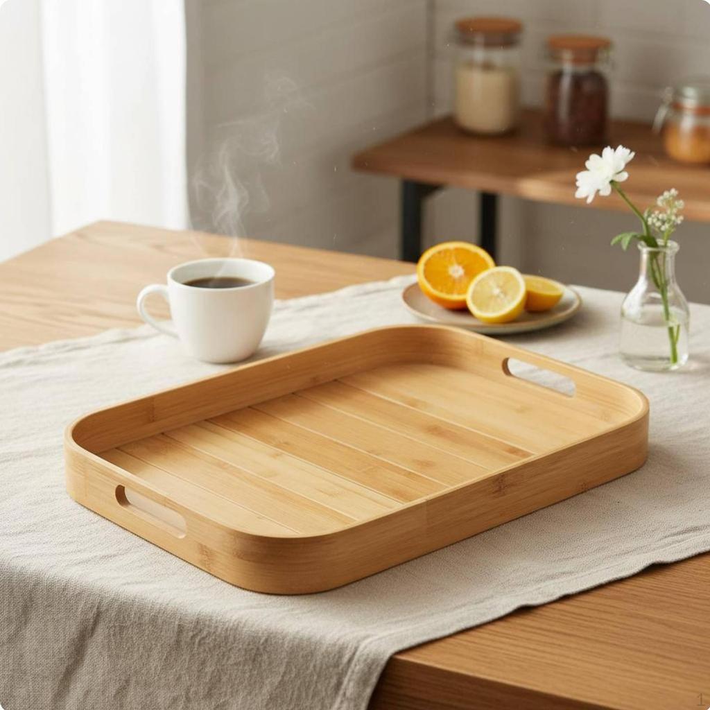 Bamboo Serving Tray Versatile Rectangular Food Smooth for Kitchen, Dining Room S