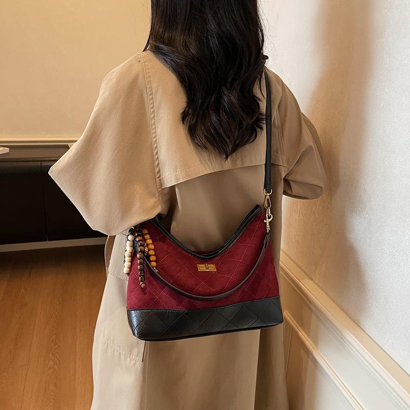 Suede Bag Women's 2025 New High-end Diamond Shoulder Bag Large-capacity Tote Bag Commuter Messenger Bag