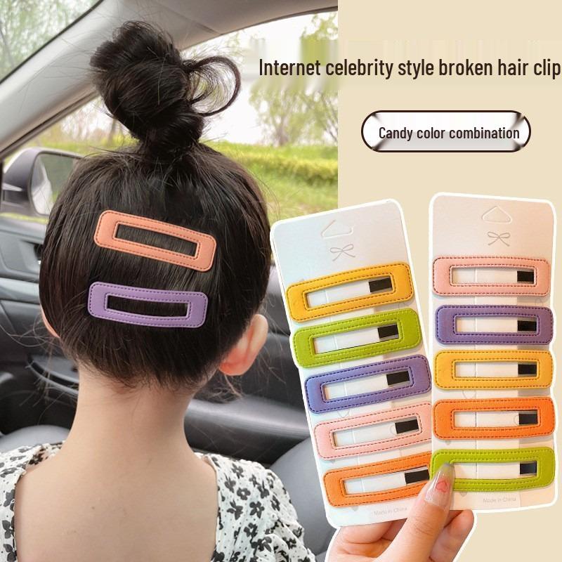 Candy Color PU Leather Hair Clip: Bun, Bangs & Side Clip for Women.