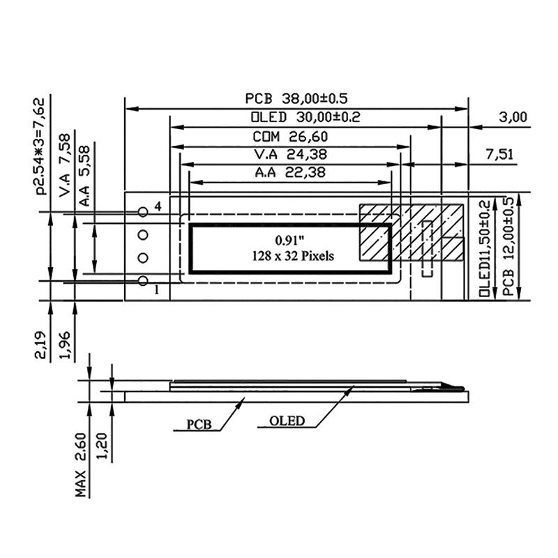 0,91 Zoll OLED-Modul Weiß/Blau/Gelb OLED 128x32 OLED LCD LED-Anzeigemodul 0,91" 4-Pin Monochrom I2C Kommunikation