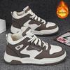 Men's Fleece-Lined High-Top Winter Sneakers - Trendy Hong Kong Style, Versatile Casual Cotton Shoes for Warmth and Comfort.