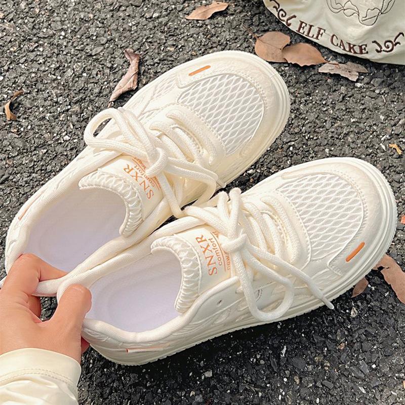 

Fashion Concise Breathable Mesh Sports Shoes Women 2025 Beige Lace Up Lightweight Sneakers Woman Non Slip Platform Casual Shoes Mujer 35 бежевый