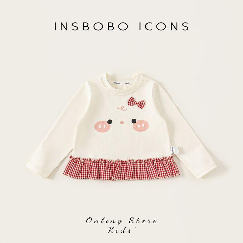 Insbobo Girls Base Shirt 2026 Spring Off-White Children s Top New Baby Pure Cotton T-Shirt Thickened Trendy Rice White 80