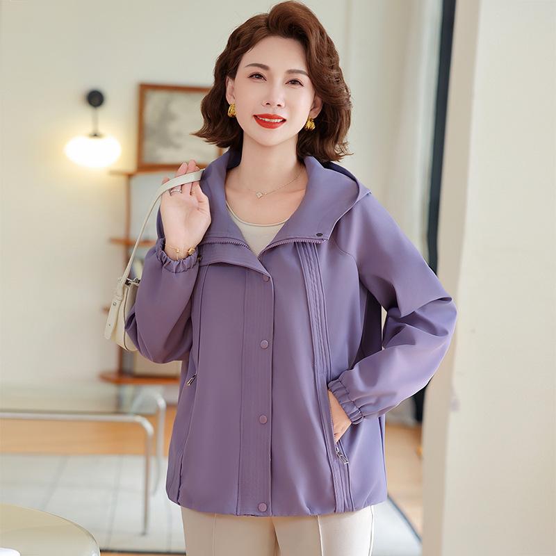 

Mom s Elegant Autumn Hooded Trench Coat - Plus Size, Loose Fit for Mature Women XXXL