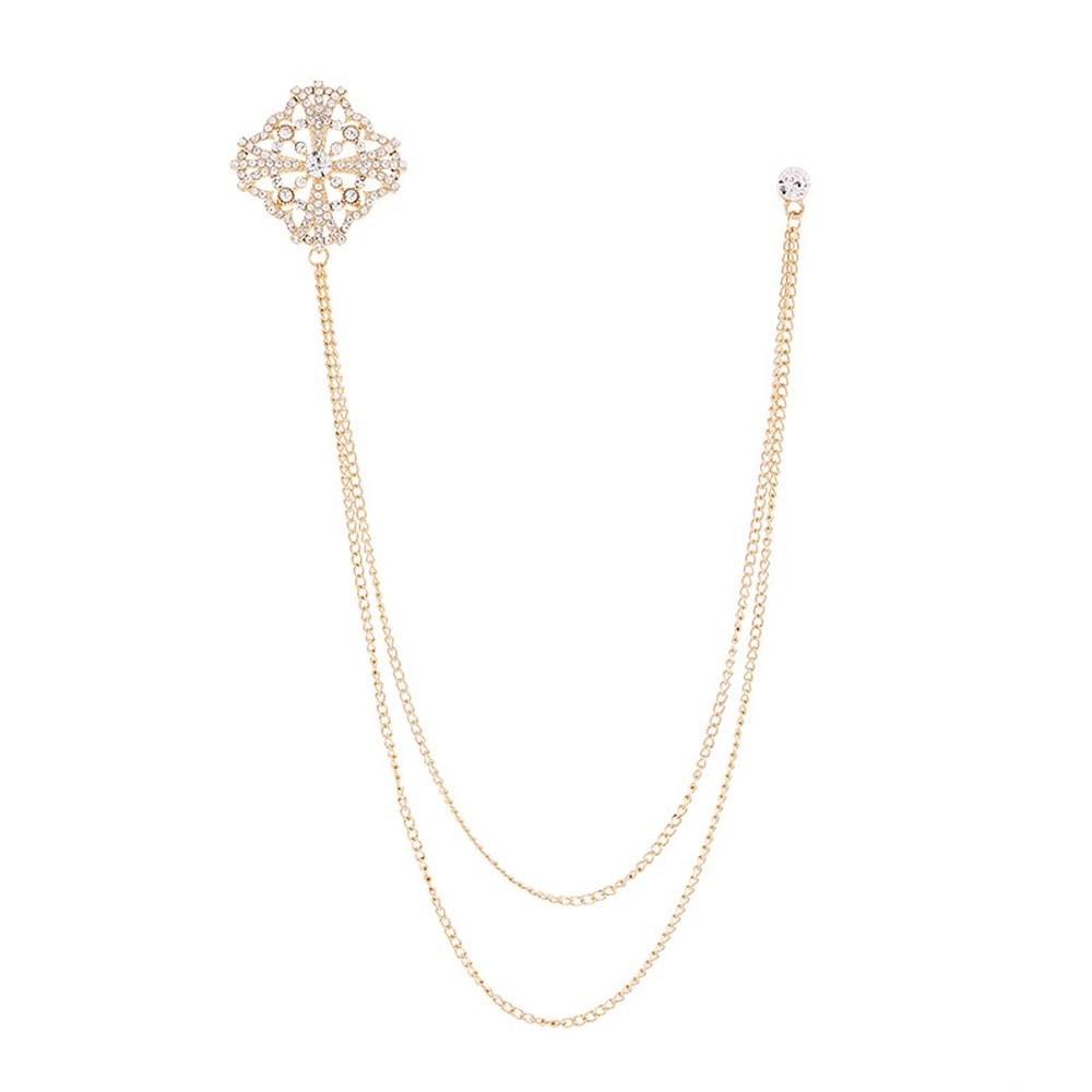

Vintage Rhinestone Chains Brooch Exquisite Metal Multi-layer Brooch Tassel Cross Pin Men золотистый