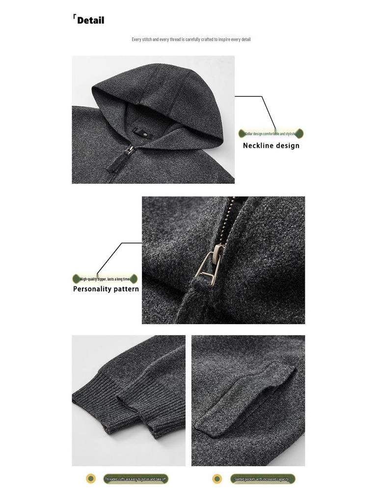 Modny Męski Kardigan Sweter z Kapturem na Zamek w Stylu Amerykańskim, Wszechstronny Dzianinowy z Obniżonymi Ramionami, Edycja 2025