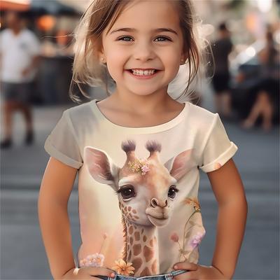 2024 Animal Giraffe Baby Girl T-Shirt Summer Casual Short Sleeve Girls' T-Shirt Cool 3d Printed Fun Children's Clothing