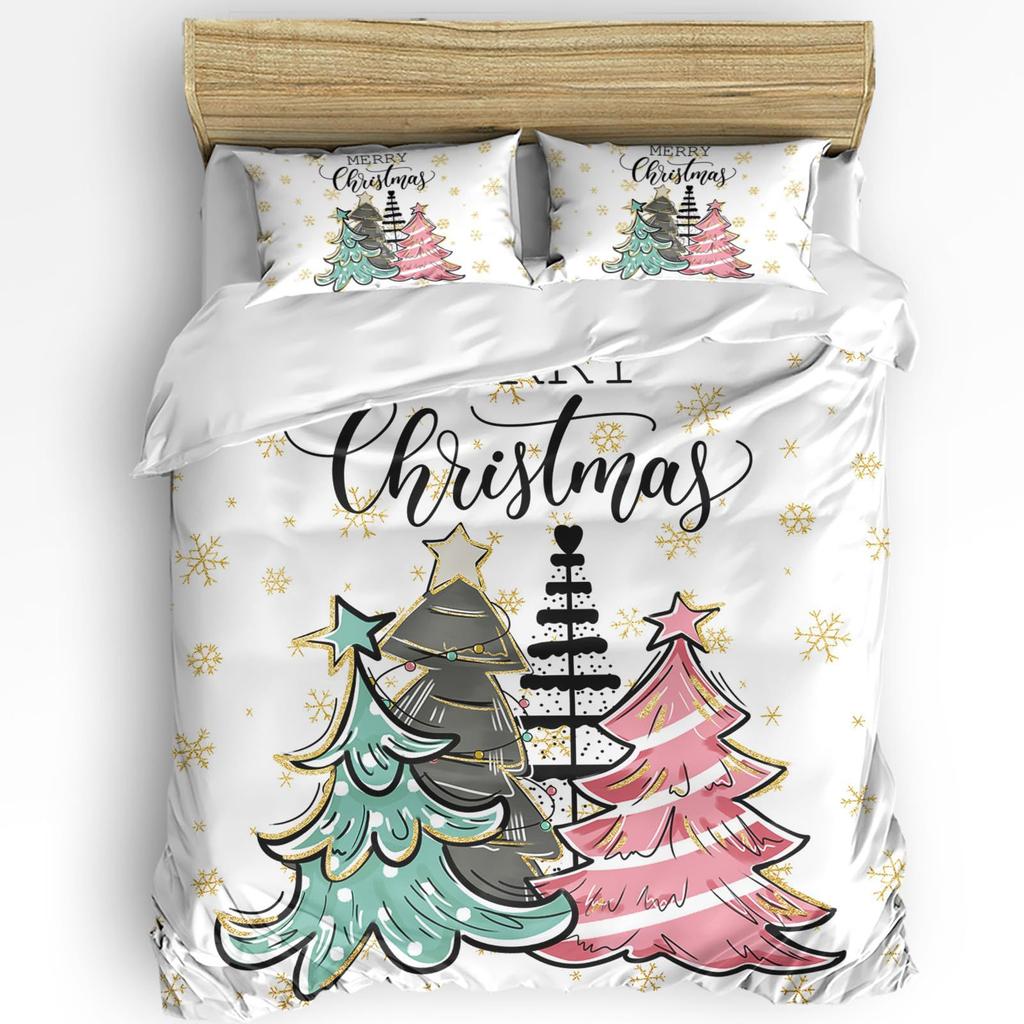 Christmas golden bell red ribbon three-piece quilt cover 3D digital printing bedding set
