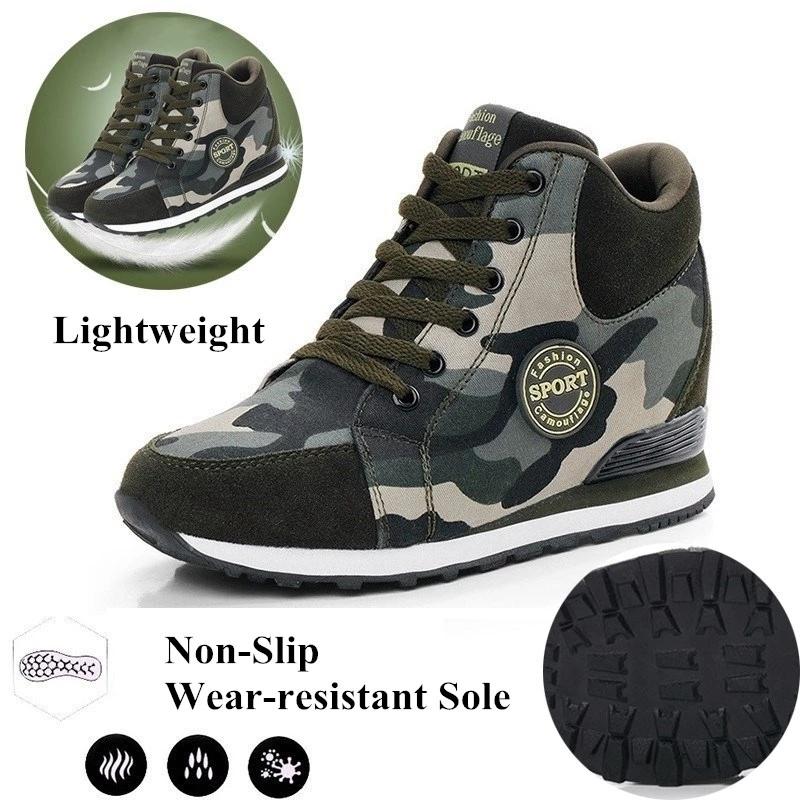 Fashion Camouflage Sneakers For Women Casual Canvas Shoes Lace Up High Top Outdoor Sneakers Womens Height Increase Shoes Size 42