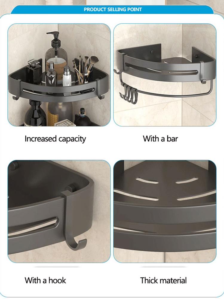 Baderomshylle Uten Boring Med Kroker Dusjhjørne Oppbevaringsstativ Organizer Sjampoholder Veggmontert Håndklehyller Uten Boring