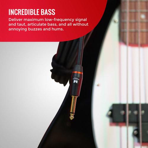 MONSTER CABLE BASS2-12 12ft Straight Plug To Straight Plug M (600548) for Bass Guitar, Instrument Cable