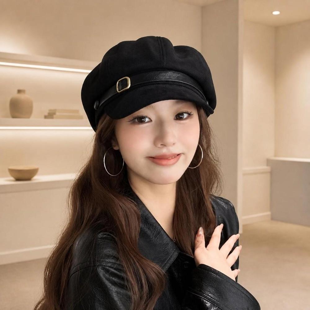 Octagonal Baker Boy Cap British Style Suede Cap Fashion Newsboy Cap Autumn Winter