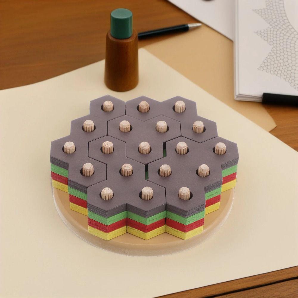 Hexagonal Sleeve Column 3D Burger Puzzle Toy Montessori Stacking Toys  Children Early Learning