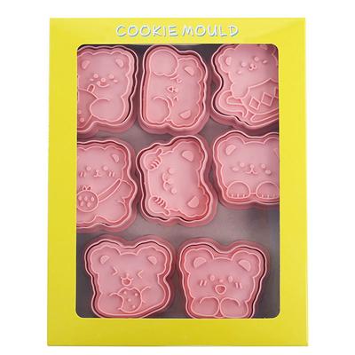 8Pcs Cartoon Bear Cookie Stencil 3D Biscuits Stencil Plastic Baking Stencil