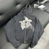 ROADVIBE Oversized Hoodies for Women and Men Ins Trendy Zip Up Cardigan Hooded Coats Patchwork Printed Hooded Sweatshirts Jackets Autumn