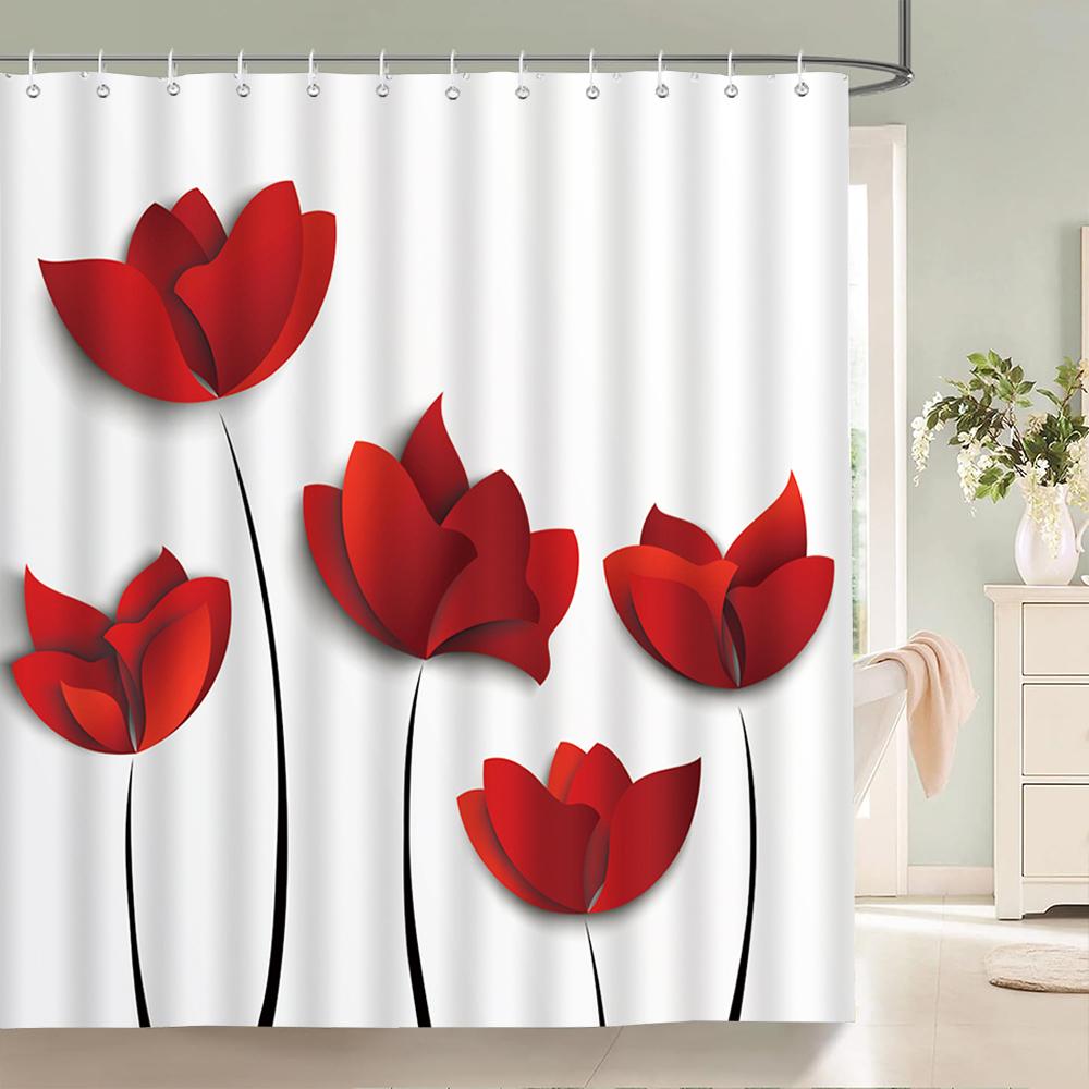 Love Red Rose Flowers Floral Shower Curtain Bathroom Curtains Waterproof Polyeste Fabric Bathtub Decor With Hooks 180X180cm