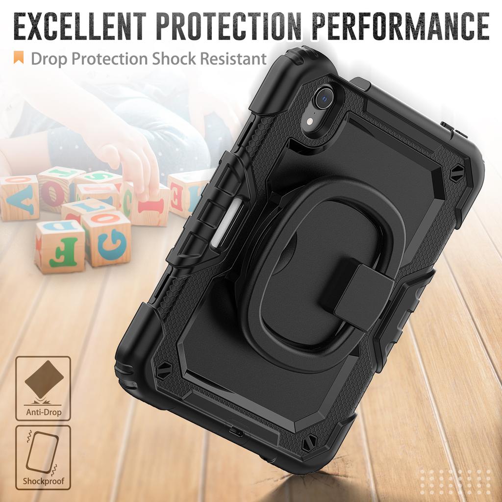 Rotating Stand Armor Case Universal For iPad Mini 7 2024 A17 Pro Mini 6 2021 8.3 A2993 A2995 A2568 With Handle Grip Hybrid Cover