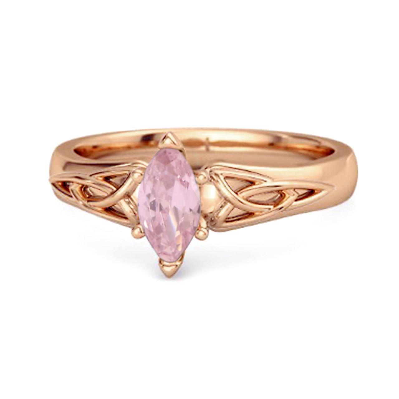

Celtic Pink Zirconia Women Wedding Ring 925 Sterling Silver Rose Gold Vermeil Trinity Knot Band Women Wedding Ring 8 рожевий колір золота