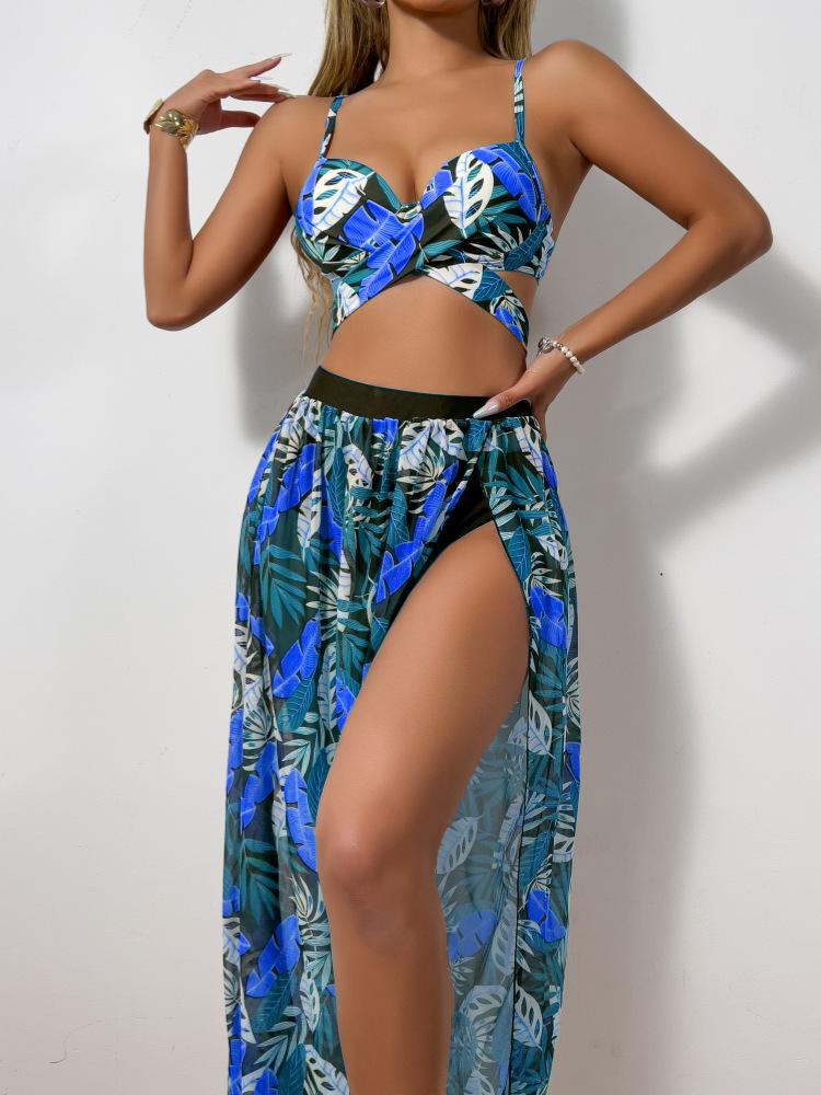 European and American split swimsuit sexy bikini mesh dress three-piece swimsuit female bikini S