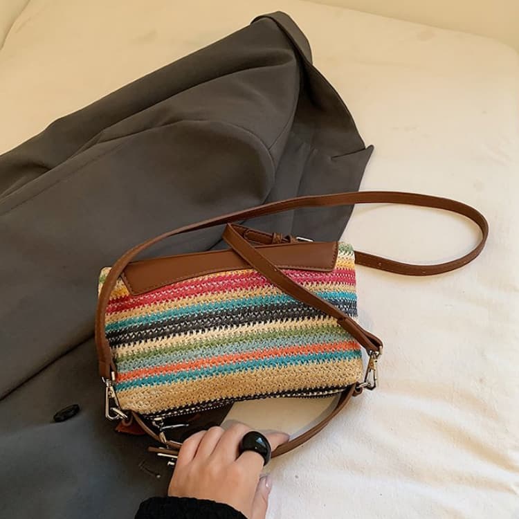 Striped Straw Baguette Small Bag Portable Messenger Women's Bag