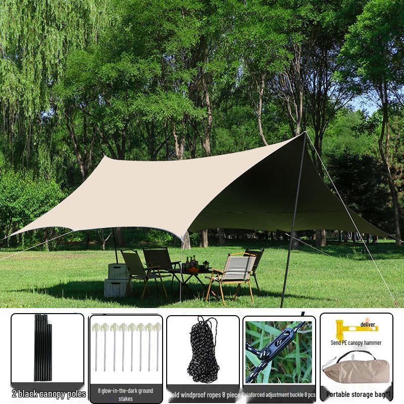 Butterfly-Shaped Sun Protection Camping Tarp Tent with Black Glue Coating - Full Set for Outdoor Picnics