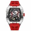 Luminous Skeleton Self Winding Mechanical Watches for Men Tonneau Shape Waterproof Sports Watch Rubber Strap