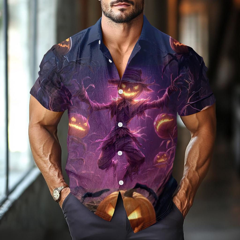 Men's Fashion Casual Loose Halloween Printed Short Sleeve Shirt