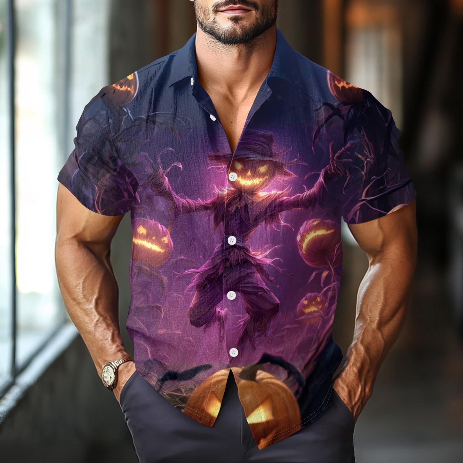 

Мужская модная повседневная рубашка с коротким рукавом свободного кроя с принтом на Хэллоуин XXXL фиолетовый