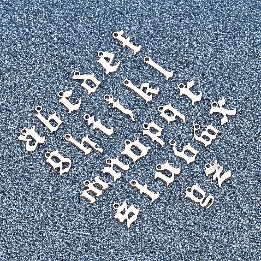 201 Stainless Steel Charms Laser Cut Alphabet Stainless Steel Color 26pcs/box