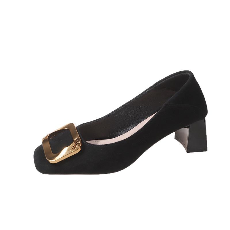 Square Head High Heels Women's Thick Heels Are Not Tired of Feet, Spring and Autumn New Shallow Mouth Single Shoes Women's Fashionable and Comfortable