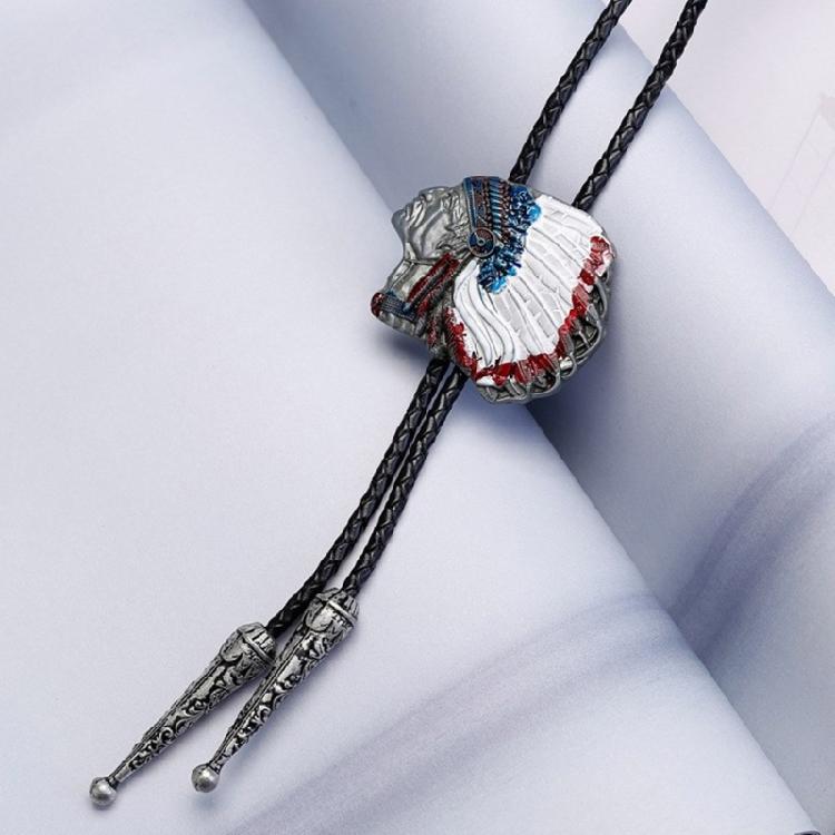 Mens Bolo Tie Indian Head Feathered Western Cowboy Necklace Jewelry Shirt Chain