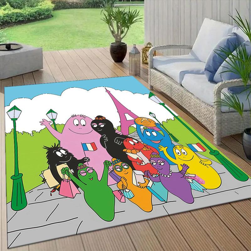 Barbapapa3 Flannel Pattern Square Carpet,Area Rug,Carpet Rug for Living Room Bedroom Sofa Playroom Decor,Non-slip Floor Mat