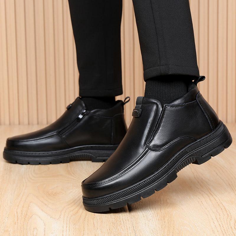 Wool men's shoes winter leather cotton shoes men's models fleece thickened outer wear platform dad shoes Northeast snow boots men