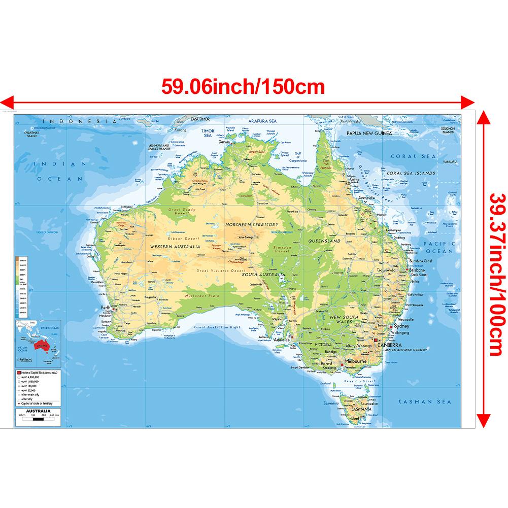 

Карта Австралии без рамки - географическая карта, настенный декор, учеба, подарок, планирование учебы и путешествий, образовательное настенное искусство, украшение дома 100*150cm