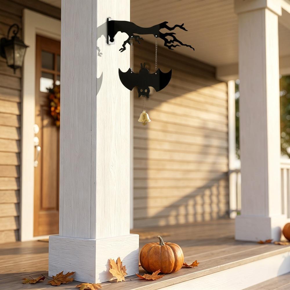Wall Mounted Halloween Branches Hanging Sign Sounding Bat Doorstep Bells Bat Wind Chime Bar