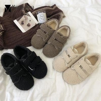 Fashion Ins Lambswool Flats Woman Hook&loop Wool Fur Loafers Winter Cotton Shoes for Women Ballerina Net Celebrity Plush Furry Moccasins
