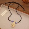 Retro Cute Beige Cat Pendant Black Rope Chain Necklace for Women Korean Winter Cartoon Animals Sweater Chain Jewelry Accessories